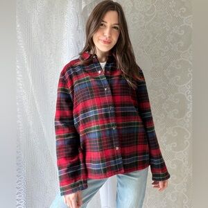 Vintage Red Plaid Jacket Jones New York Sport Snap Front Lightweight XL